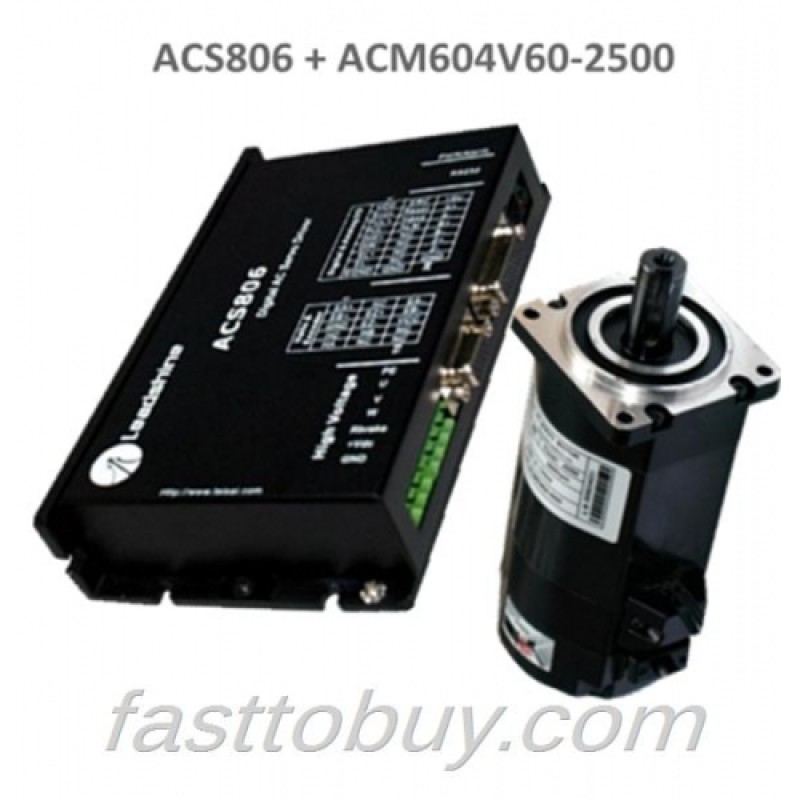 Leadshine 400W brushless AC servo set (drive ACS806 + motor ACM604V60-2500) New
