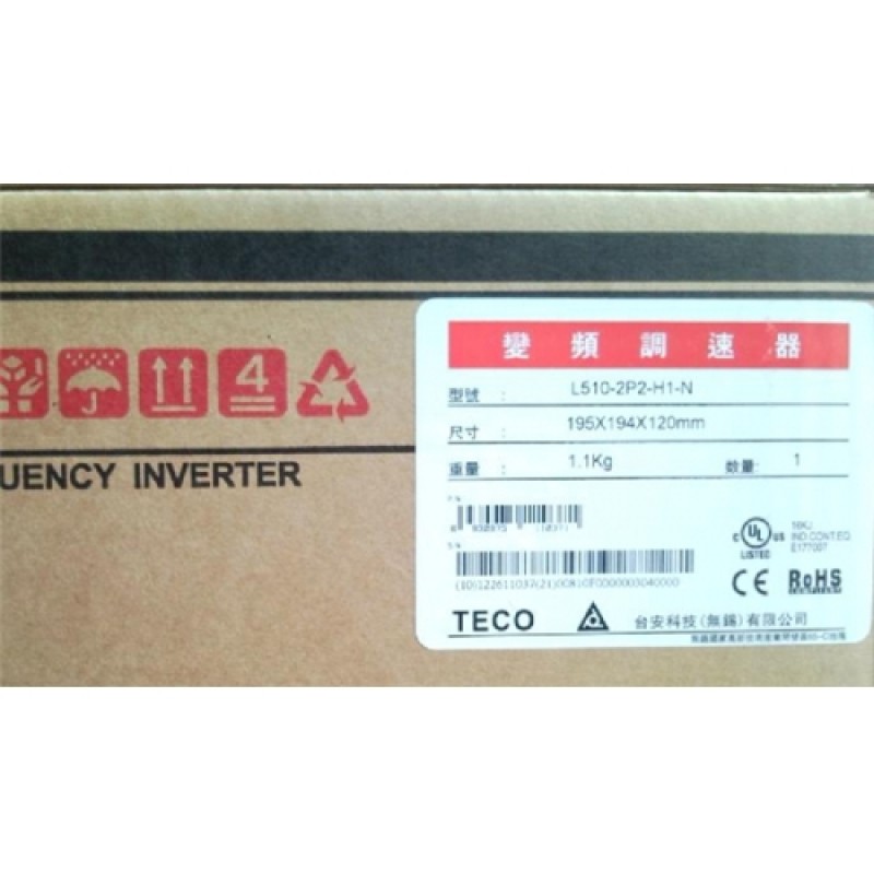 1 Phase 220V 1.8A 0.2KW 0.25HP TECO Inverter L510-2P2-H1-N NEW