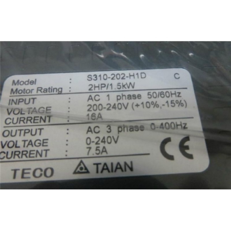 Single Phase 220V 7.5A 1.5KW 2HP TECO Inverter S310-202-H1D NEW