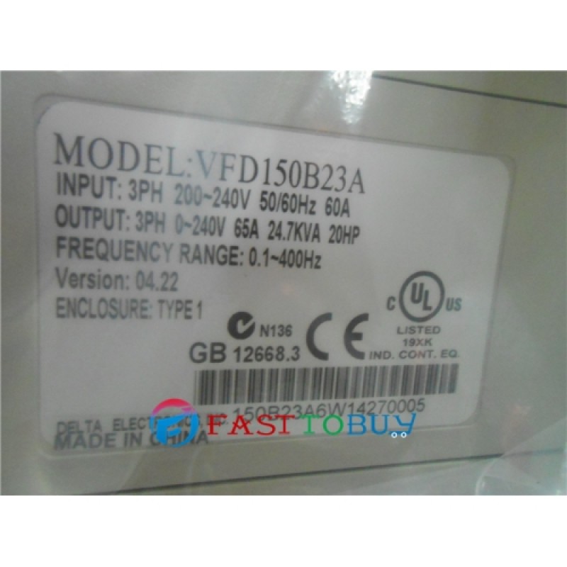 Delta AC Motor Drive Inverter VFD150B23A VFD-B Series 20HP 3 Phase 220V 15KW New