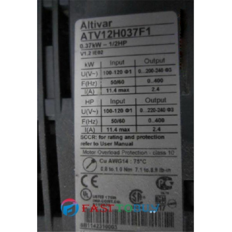 ATV12H037F1 VFD Inverter  Input 1ph 110V Output 3ph 220V 2.4A 0.5~400Hz 0.37KW 0.5HP New