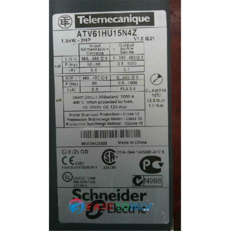 ATV61HU15N4Z VFD Inverter  Input 3ph 380V Output 3ph 380~480V 4.1A 0.1~500Hz 1.5KW 2HP New