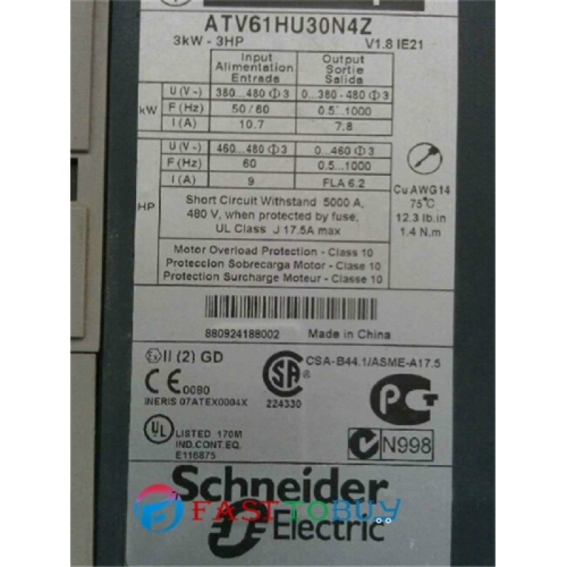 ATV61HU30N4Z  VFD Inverter  Input 3ph 380V Output 3ph 380~480V 7.8A 0.1~500Hz 3KW New