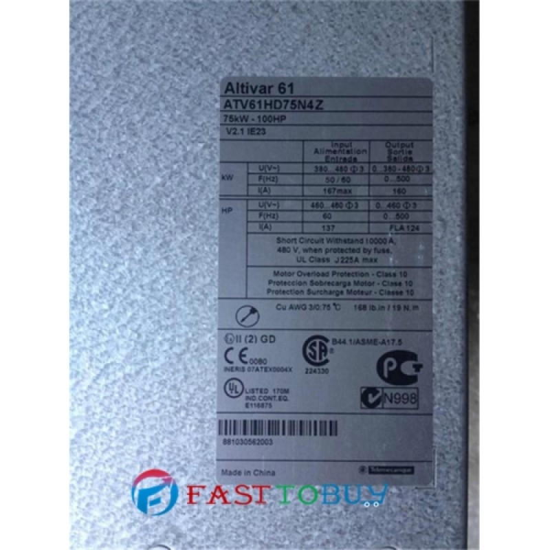 ATV61HD75N4Z VFD Inverter  Input 3ph 380V Output 3ph 380~480V 160A 0.1~500Hz 75KW 100HP New