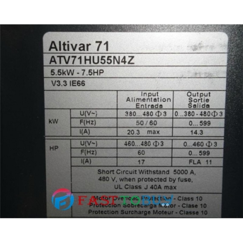 ATV71HU55N4Z VFD Inverter  Input 3ph 380V Output 3ph 380~480V 14.3A 0.1~599Hz 5.5KW 7.5HP New