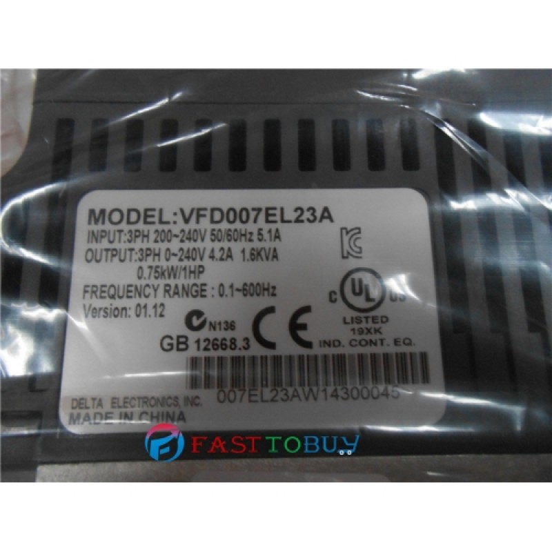 Delta AC Motor Drive Inverter VFD007EL23A VFD-EL Series 1HP 3 Phase 750W 220V New