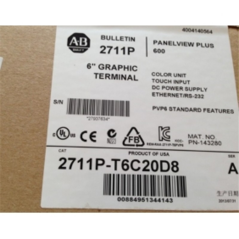 NEW Original 2711P-T6C20D8 AB Allen-Bradley PV Plus 6 600 Touch DC Graphic Terminal Unopened Box