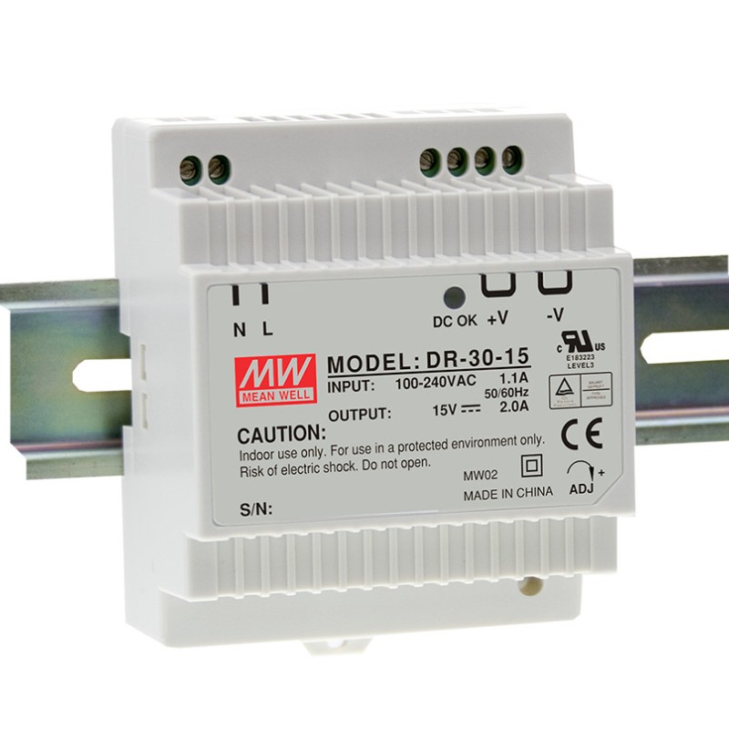 DR-30-15 MEAN WELL 30W 15V2A Single Output Switching Power Supply
