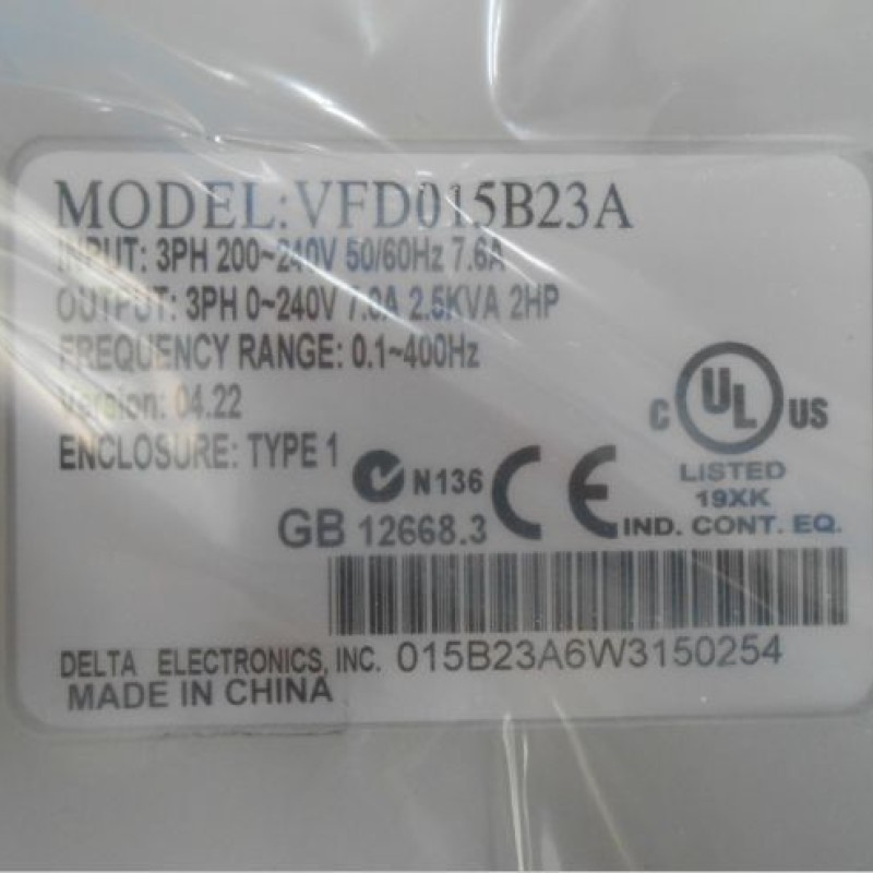 Delta AC Motor Drive Inverter VFD015B23A VFD-B Series 2HP 3 phase 220V 1500W New