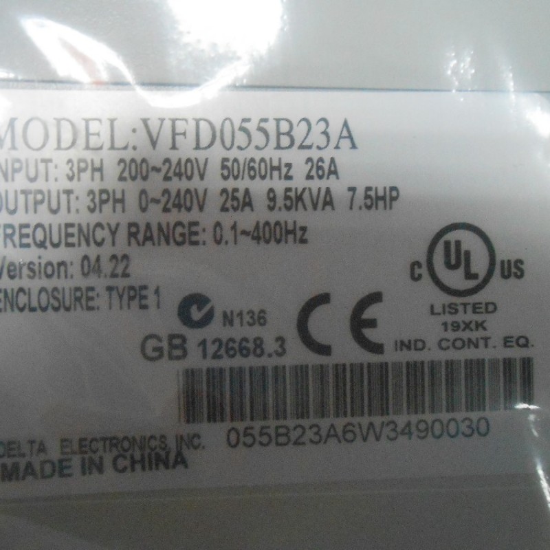 Delta Inverter VFD drive VFD055B23A 3Phase 220V 5.5KW 7.5HP 0.1~400Hz  Wood carving &Machine tool
