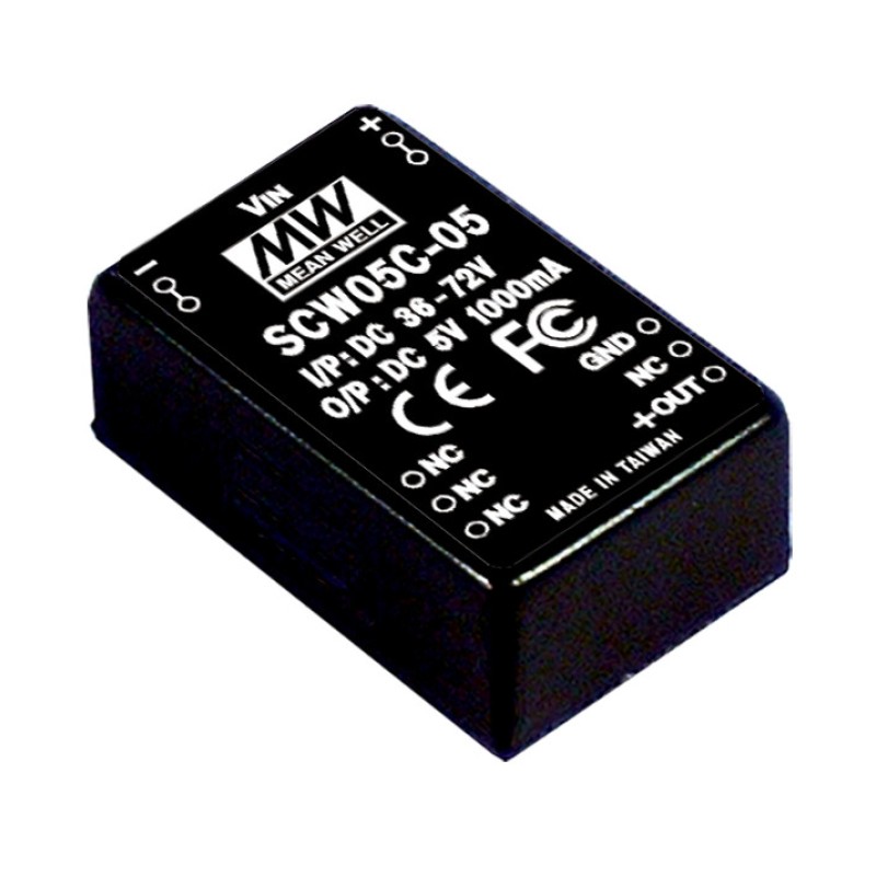SCW05A-05 MEAN WELL 5W 9~18V Input 5V Regulated Single Output DC-DC Converter Power Supply